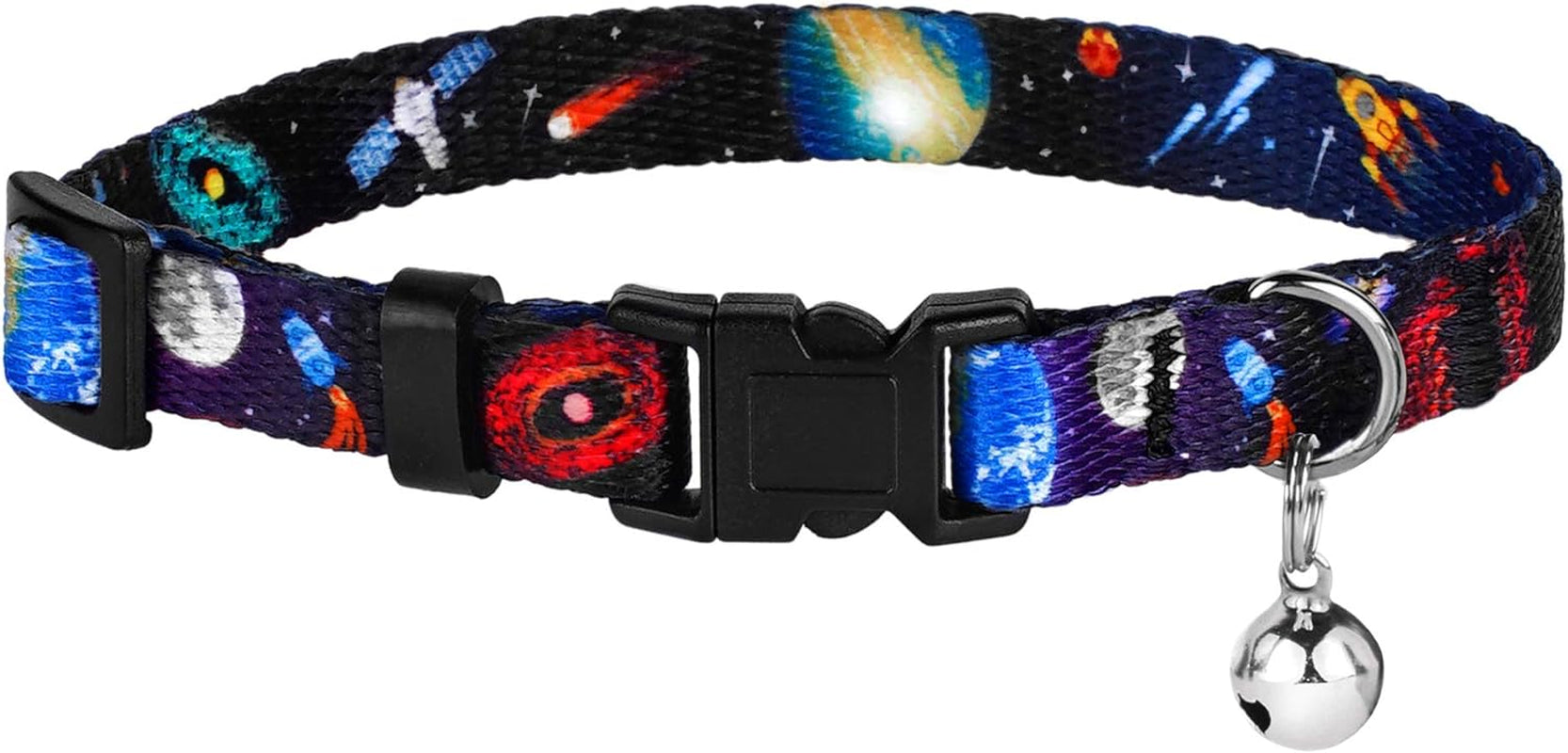 Galaxy Cat Collar with Bell Space Pattern 2Pcs Adjustable Safety Breakaway Collars for Cats Kitten Black Pink Blue (Black + Pink)