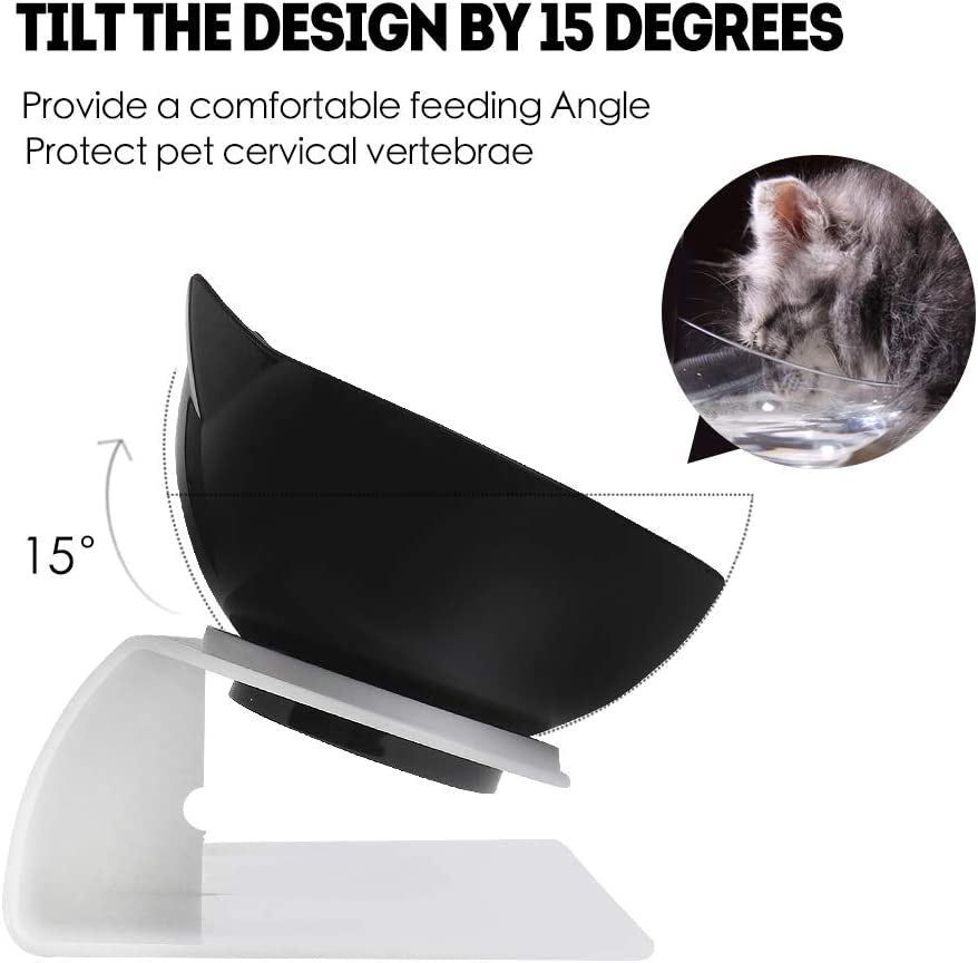 Cat Bowls Cat Dog Food Bowls, Creative Non-Slip Base Double Bowl Dog Bowl Cat Bowl for Food Water with Raised Stand, 15° Tilted Pet Bowl Stress-Free Suit for Dogs Cats Rabbits