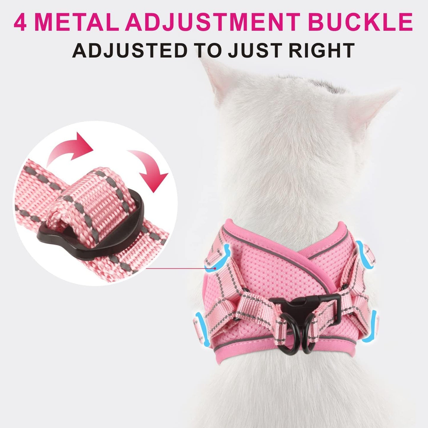 Cat Harness and Leash Set for Walking Escape Proof, Easy-To-Wear Adjustable Cat Harness with Reflective Strap - Comfort Fit for Pet Kitten Cat (S, Pink)