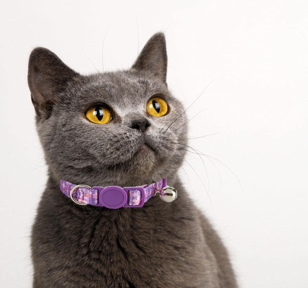 Breakaway Cat Collar with Bell, 2 Pack of Adjustable Floral Cat Collars Cute Safety Purple Pink Kitty Strawberry Collar