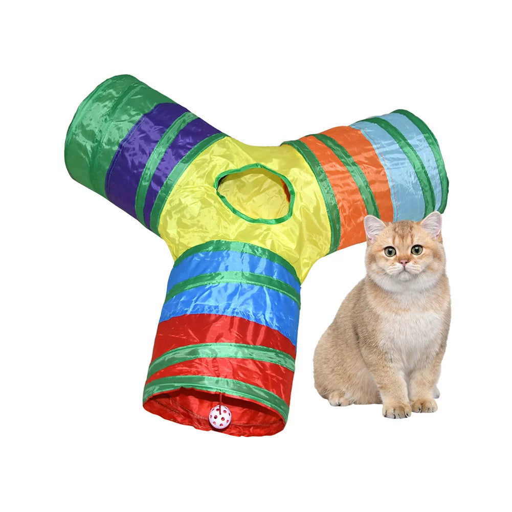 Rainbow Interactive Cat Toys ,Foldable Y-Movement 3-Ways Tunnels for Indoor Cats