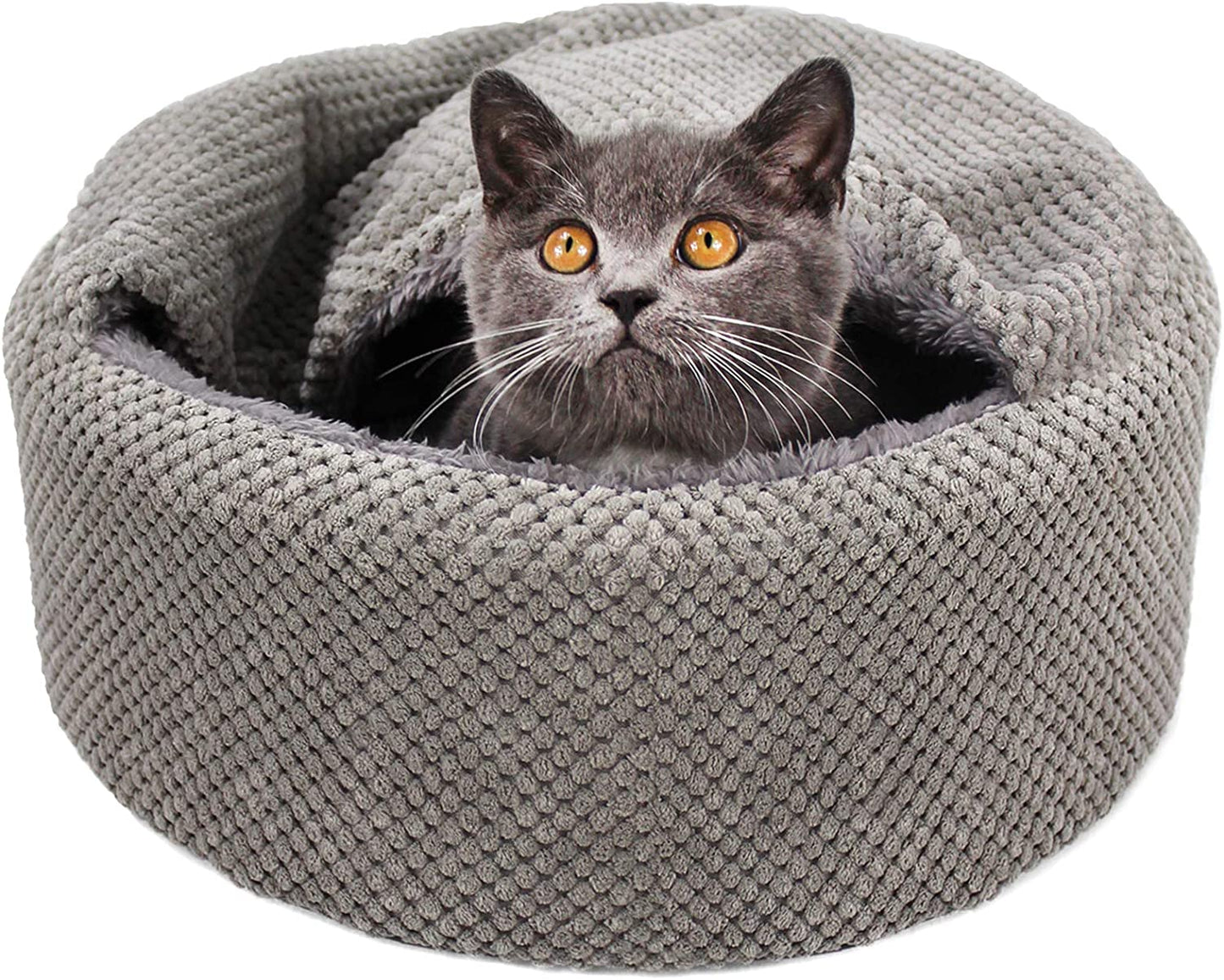 Washable Warming Cat Bed House,Round Soft Cat Beds for Indoor Cats,Calming Pet Sofa Kitten Bed,Small Cat Pet Covered Cat Cave Beds Puppy Bed for Small Dogs (Gray)