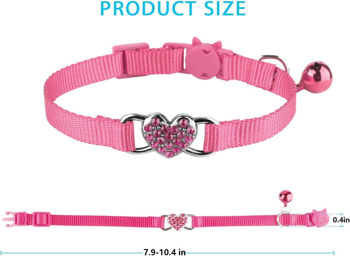 2 Pcs Cat Collars Heart Bling Breakaway with Bell Nylon Adjustable for Kitty (Pink+Purple)