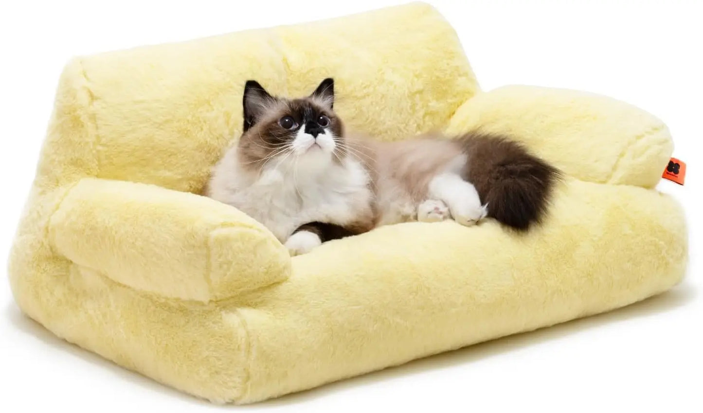 Pet Couch Bed, Washable Cat Beds for Medium Small Dogs & Cats up to 25 Lbs, Dog Beds with Non-Slip Bottom, Fluffy Cat Couch