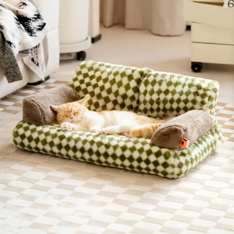 Pet Couch Bed, Washable Cat Beds for Medium Small Dogs & Cats up to 25 Lbs, Dog Beds with Non-Slip Bottom, Fluffy Cat Couch