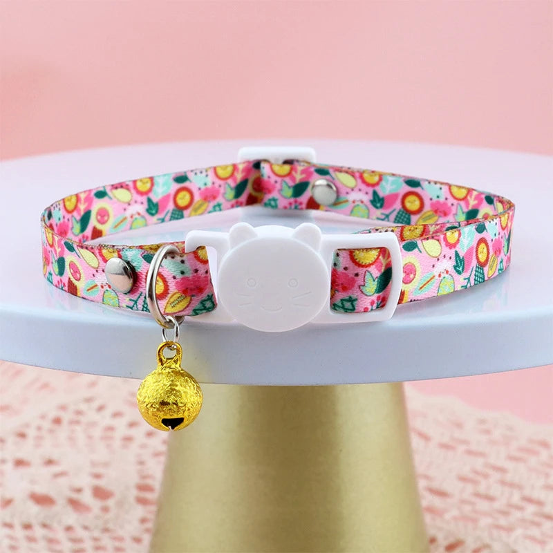 New Beautiful Printing Cat Collars Plaid Jacquard Collars Adjustable Anti-Lost Bell Collars Colorful Cute Pretty Pet Supplies