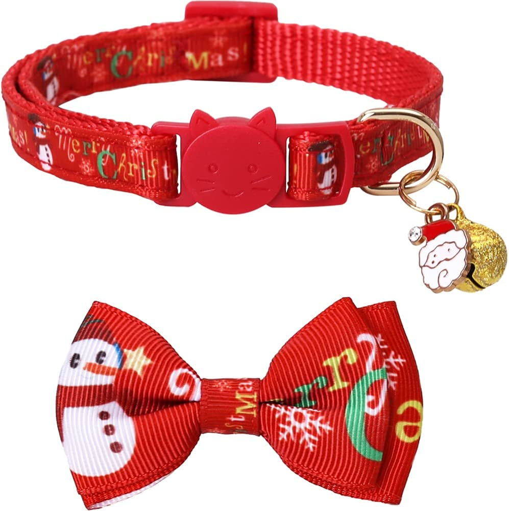 Christmas Cat Collar Breakaway with Bow Tie and Bell for Kitty Adjustable Safety