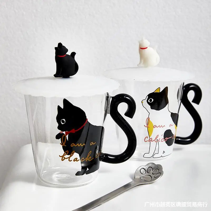 250 Ml Cute Black Cat Glass Coffee Mug Set Handgrip Animal Shaped Milk Water Juice Mugs Tea Cup Japanese Style Kawaii Gift Home