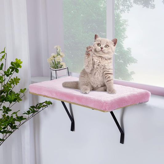 Sweetgo Cat Window Perch-Mounted Shelf Bed for Cat-Funny Sleep DIY Kitty Sill Window Perch- Washable Foam Cat Seat (Pink)