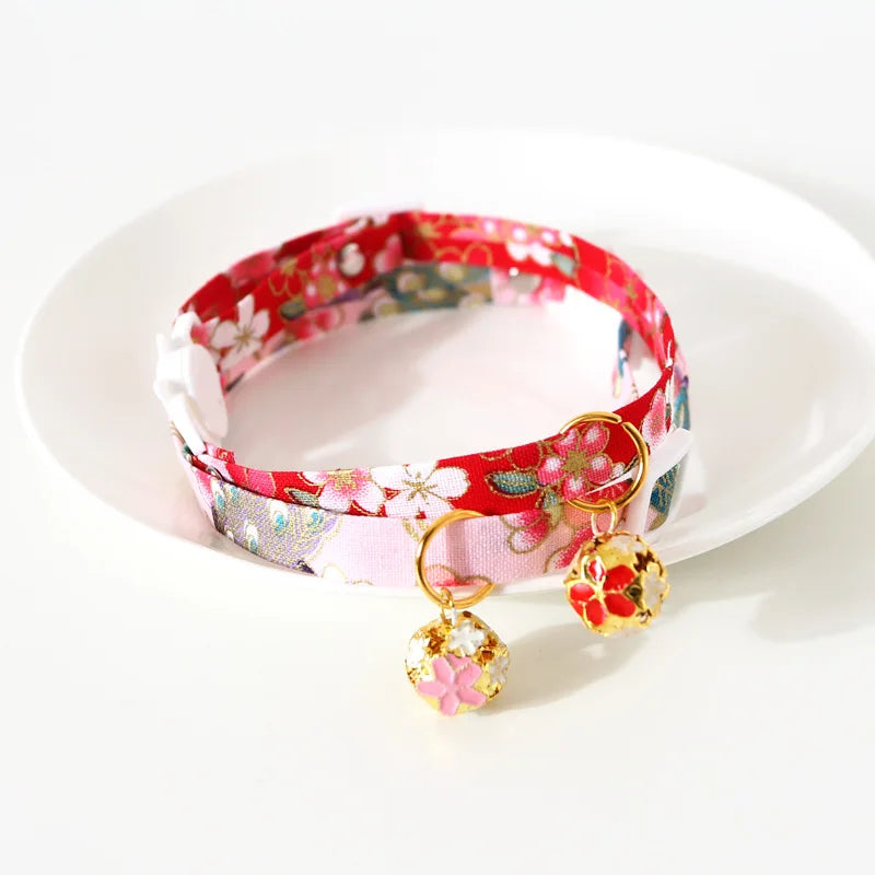 Cat Collar with Hollow Bell Cute Japanese Style Small Cats Necklace Adjustable Safety Puppy Kitten Collars Pet Rabbit Bow Tie