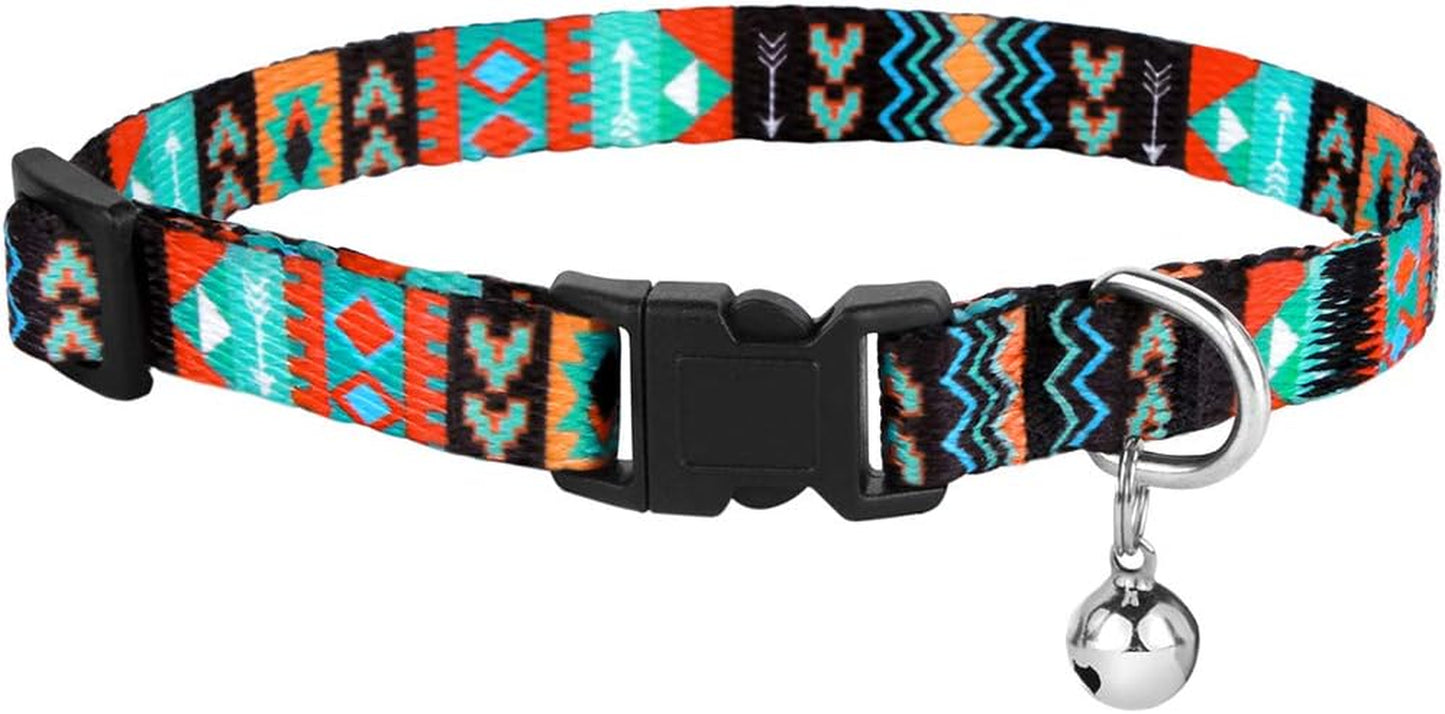 Cat Collar Breakaway Set of 2 PCS Tribal Pattern Aztec Pet Safety Adjustable Kitten Collar with Bell (Ethnic + Tribal)