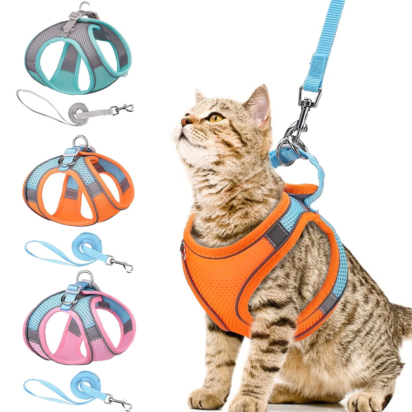 Cat Harness and Leash, Escape Proof Cat Vest Dog Walking Leash and Harness Set, Adjustable Step in Pet Harness, Reflective Breathable Easy Control Vest for Small Large Kitten Dog Outdoor, Orange XS