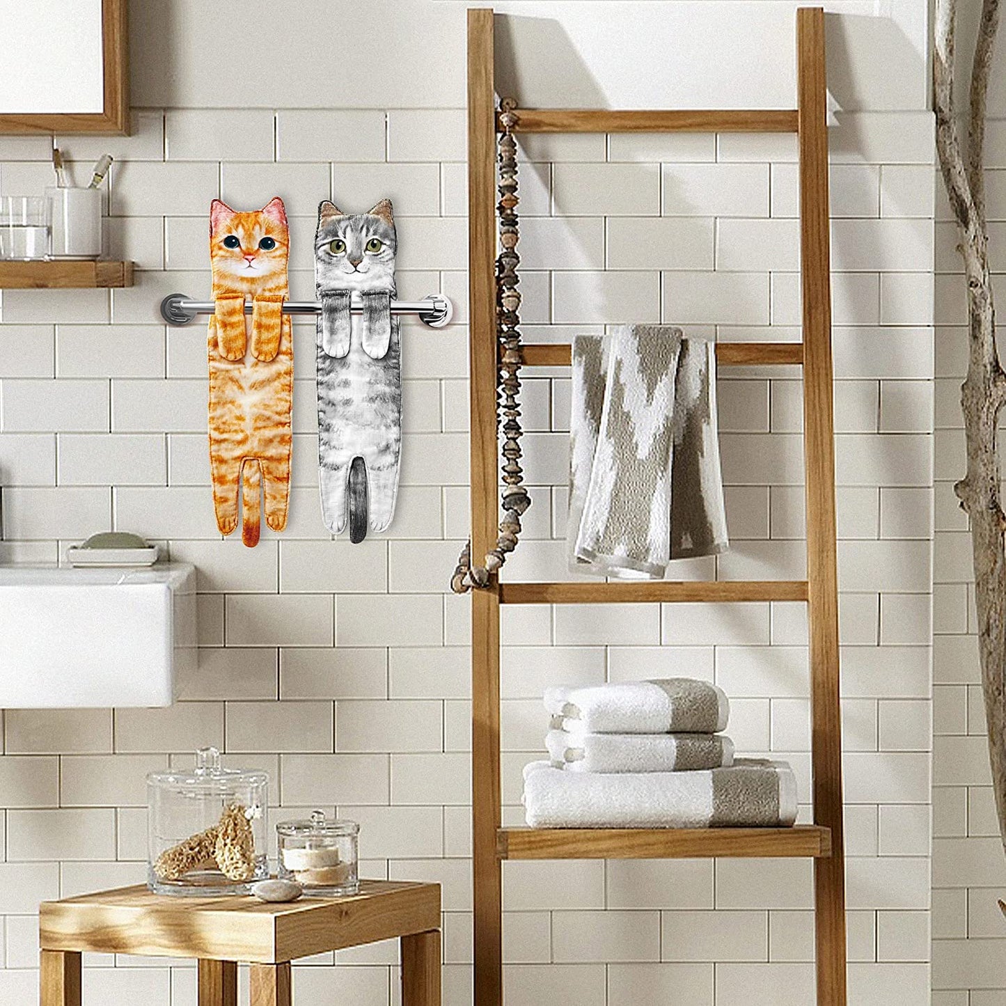 Cat Funny Hand Towels for Bathroom Kitchen - Cute Decorative Cat Decor Hanging Washcloths Face Towels Super Absorbent Soft - Mothers Day Easter House Warming Birthday Gifts for Women Cat Lovers-Orange