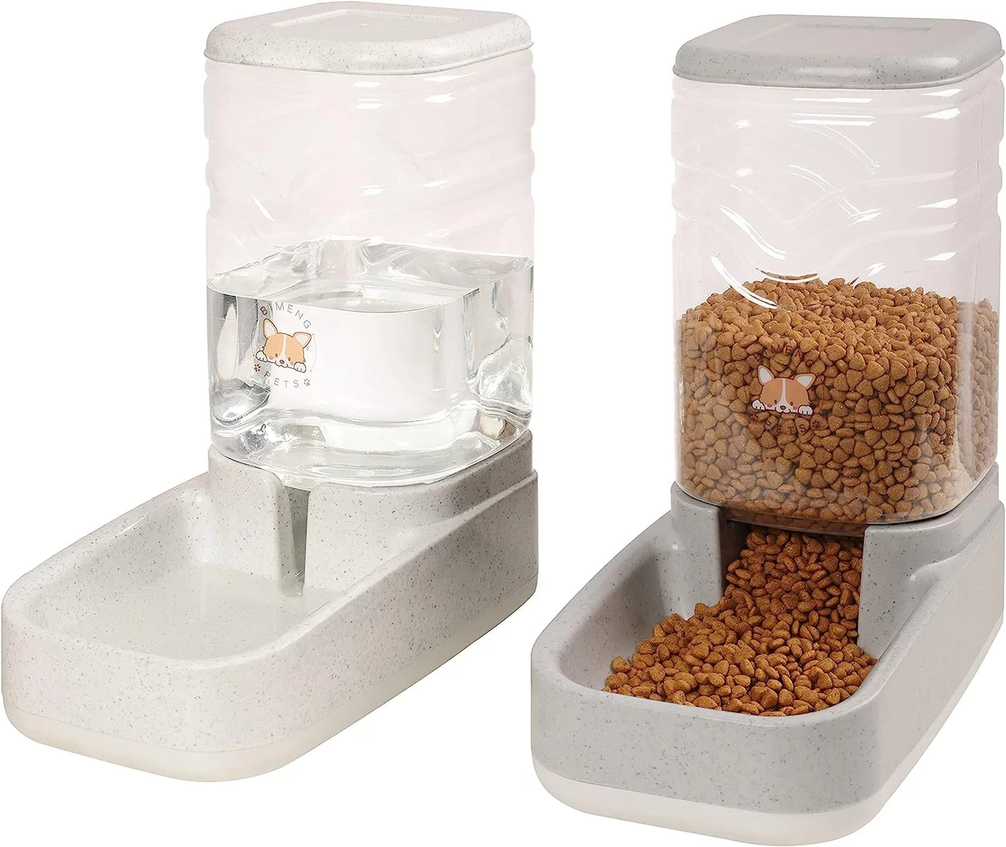 Pack of 2 Automatic Dog Cat Gravity Food and Water Dispenser 3.8L 1 Gallon Each, Set: 1X Water Dispenser and 1X Food Dispenser