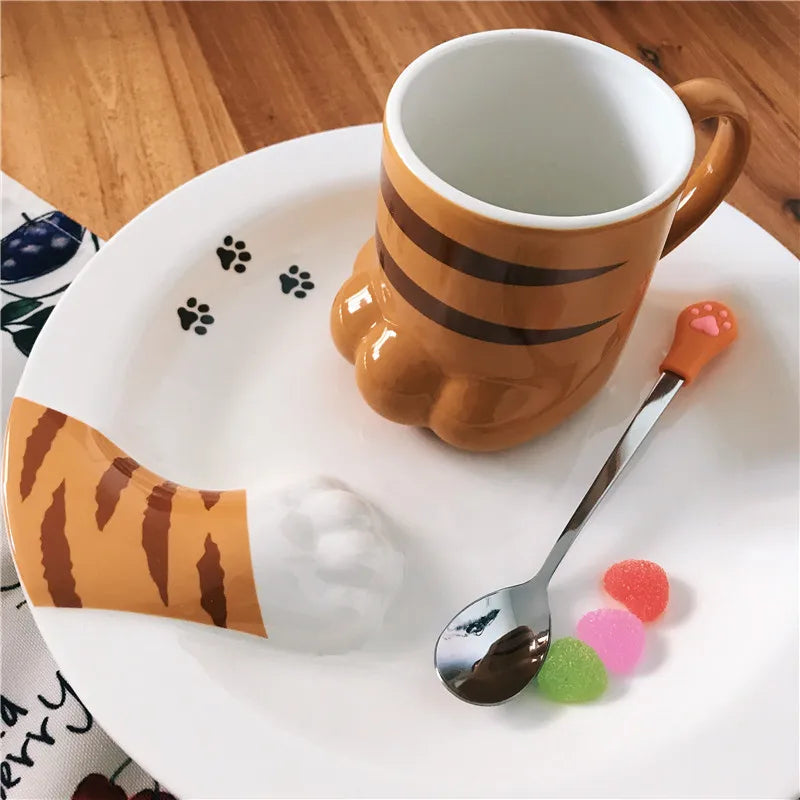 Cute Cat Paw Mug Coffee Mug Cartoon 3D Cat Claw Ceramic Drinkware with Lid Milk Breakfast Oatmeal Cup Birthday Christmas Gifts