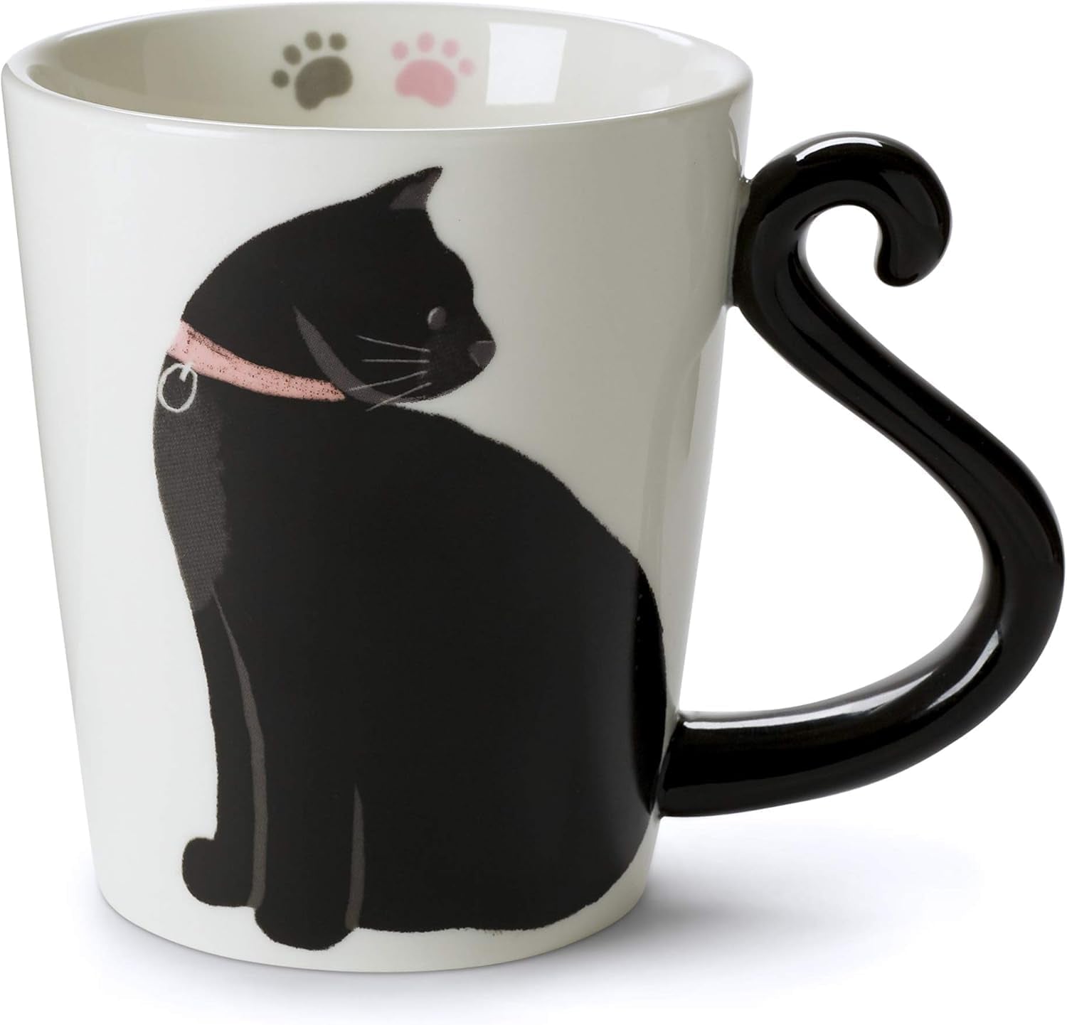 White Ceramic Coffee Mug or Tea Mugs: Animal Shaped Coffee Mugs with Hand Printed Designs and Printed Saying - 12 Fluid Ounce Large, Cute Handmade Cup (Cat Coffee Cup Ceramic) Black Cat Gifts