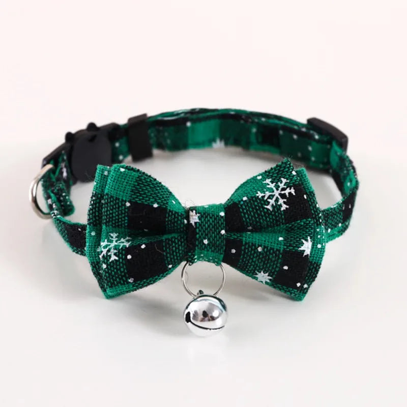 Christmas Small Dog Cat Collar Adjustable Detachable Bow Tie Cat Collar with Bell Cute Plaid Bowknot Pet Collar for Puppy Kitten