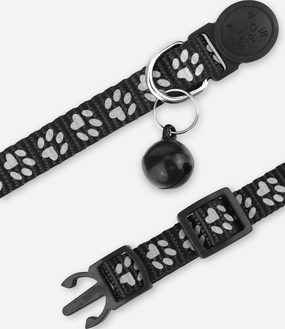 Reflective Cat Collar Breakaway with Bells, 2 Pack Girl Boy Pet Cat Collar Adjustable 7.5-12.5 Inch, Black