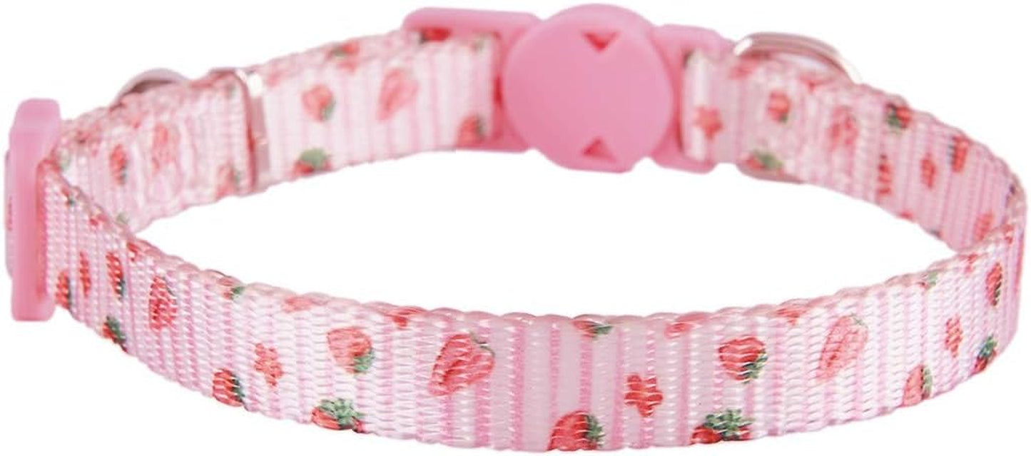 Breakaway Cat Collar with Bell, 2 Pack of Adjustable Floral Cat Collars Cute Safety Purple Pink Kitty Strawberry Collar