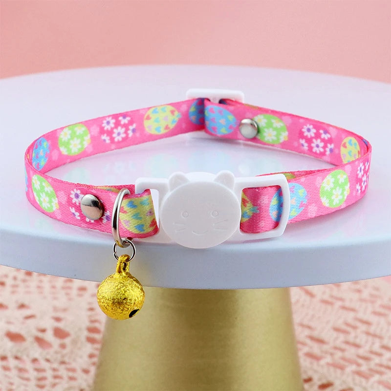 New Beautiful Printing Cat Collars Plaid Jacquard Collars Adjustable Anti-Lost Bell Collars Colorful Cute Pretty Pet Supplies