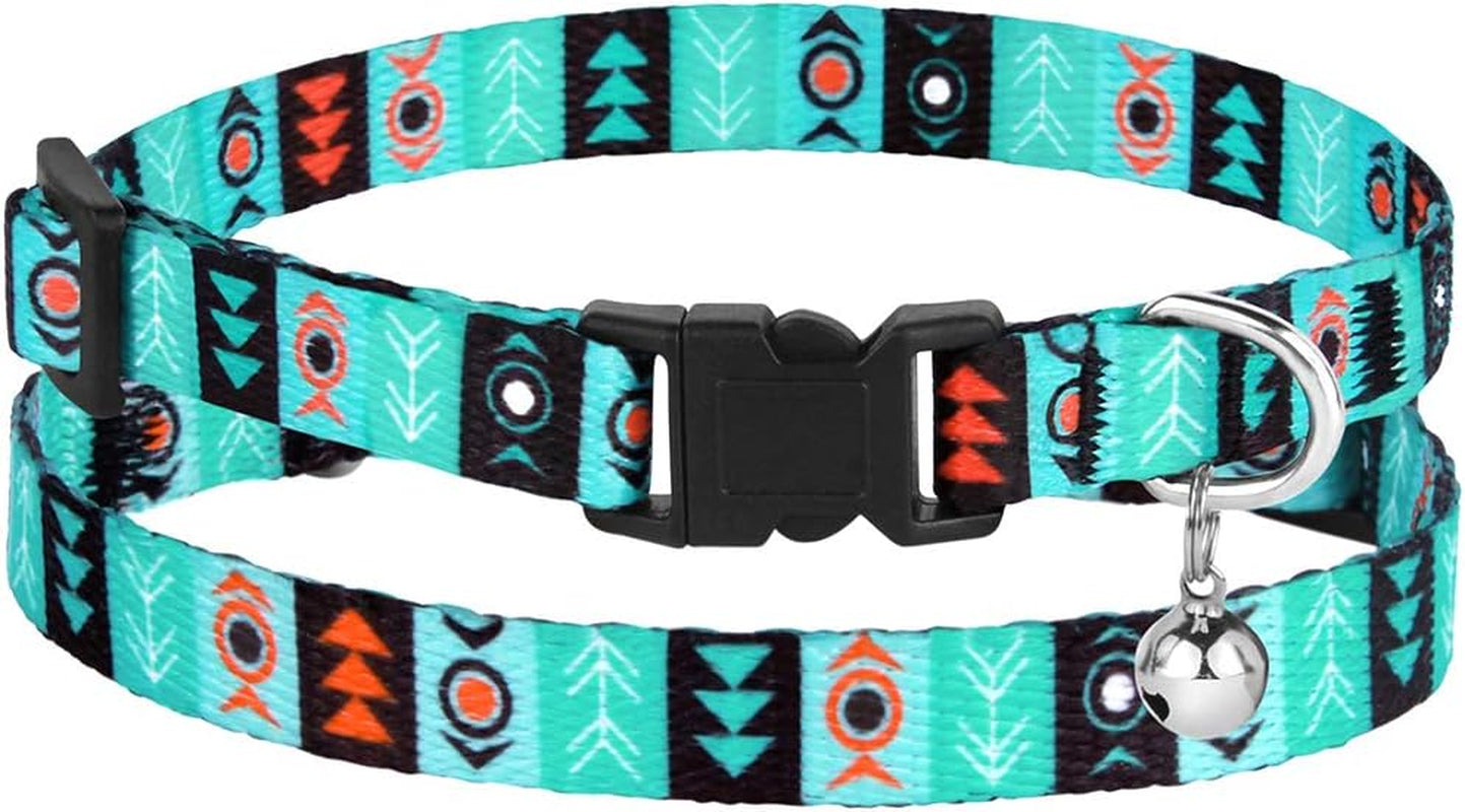 Cat Collar Breakaway Set of 2 PCS Tribal Pattern Aztec Pet Safety Adjustable Kitten Collar with Bell (Ethnic + Tribal)