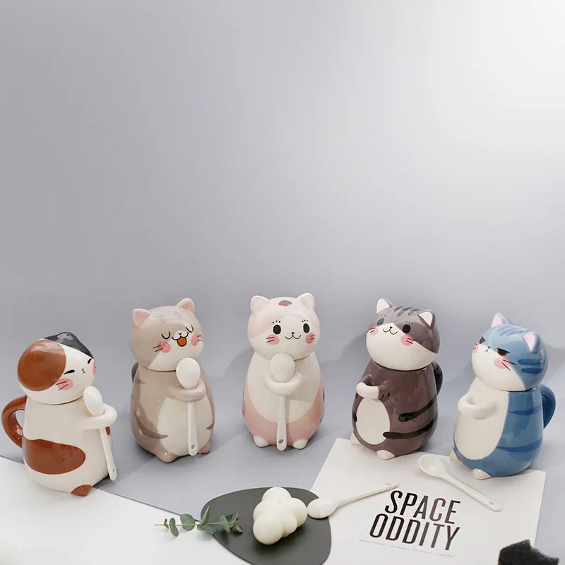 12 Styles Cute Cat Ceramic Mug Creative Hand Painted 3D Mugs with Handle Coffee Tea Milk Breakfast Cups Nice Gifts