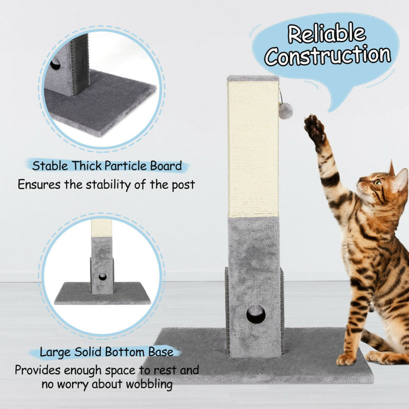 31 Inch Tall Cat Scratching Post Claw Scratcher with Sisal Rope and 2 Plush Ball