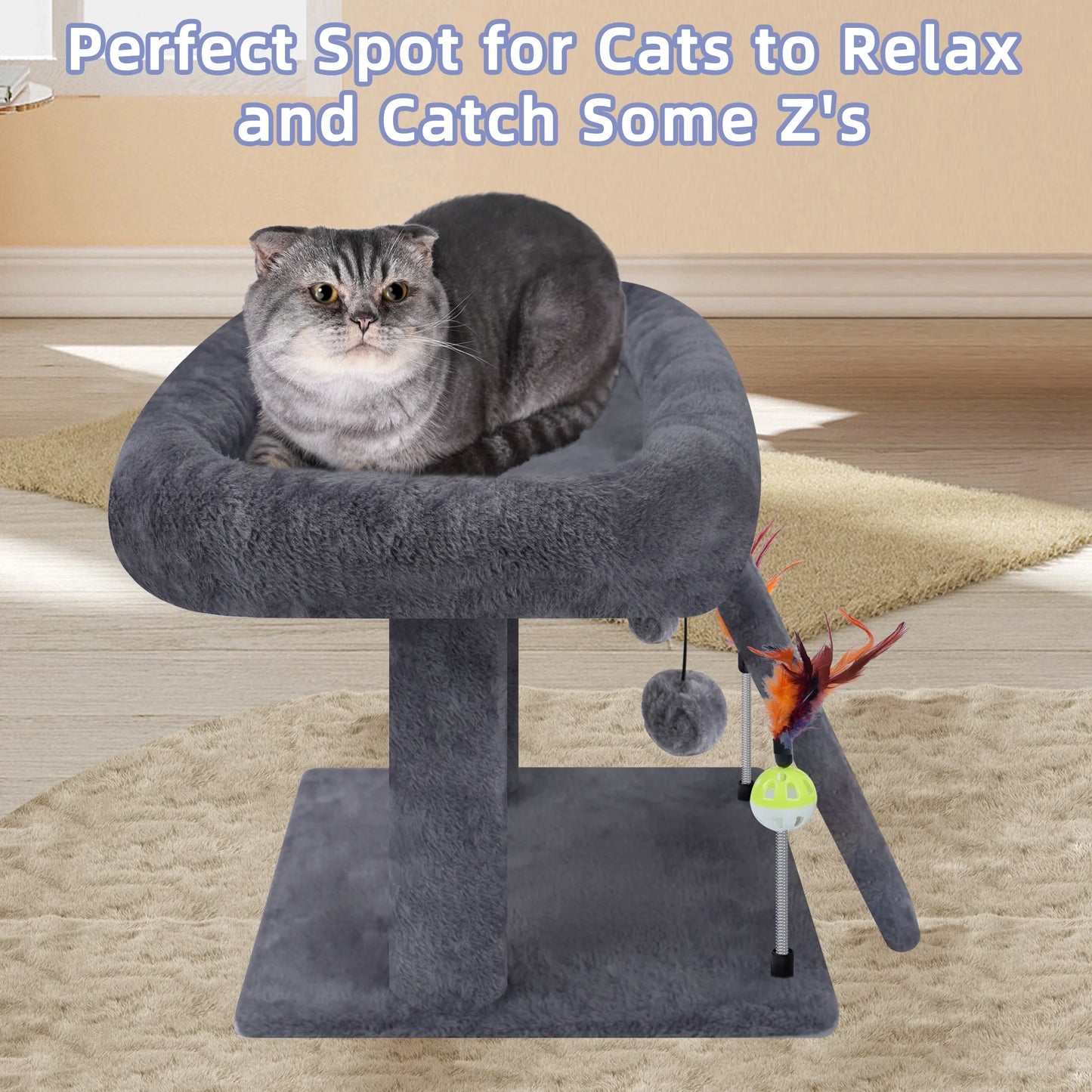 Cat Tree Tower with Scratching Board and Toy Balls