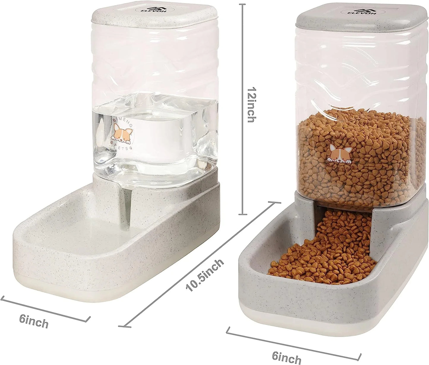 Pack of 2 Automatic Dog Cat Gravity Food and Water Dispenser 3.8L 1 Gallon Each, Set: 1X Water Dispenser and 1X Food Dispenser