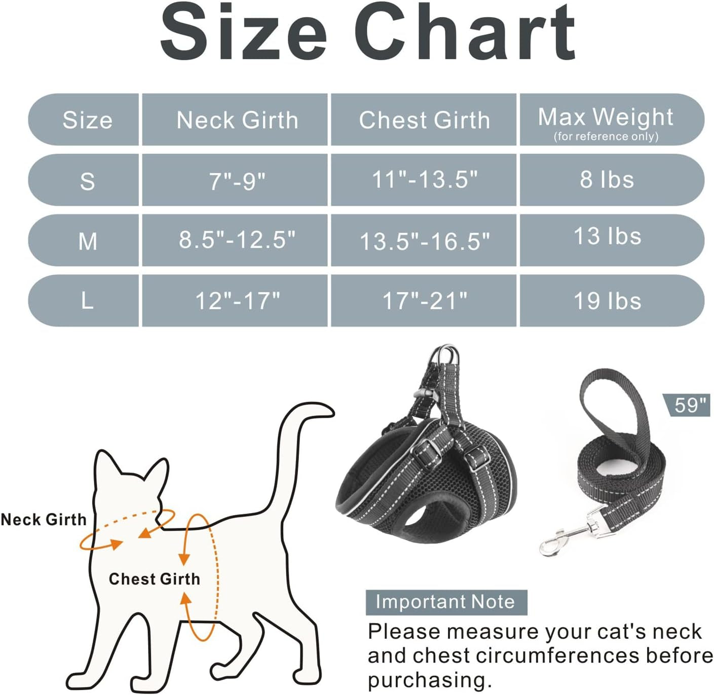 Cat Harness and Leash Set for Walking Escape Proof, Easy-To-Wear Adjustable Cat Harness with Reflective Strap - Comfort Fit for Pet Kitten Cat (S, Black)