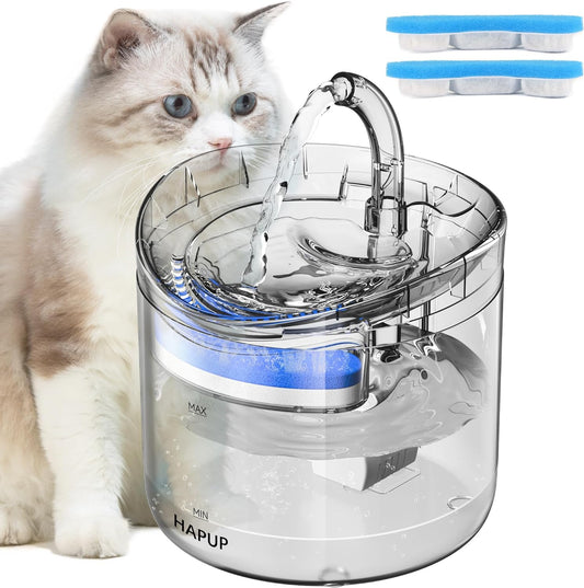 Cat Water Fountain Animal Water Dispenser 61OZ/1.8L Automatic Pet Drinking Fountain Clear Upgrade with 2 Filter Replacement 1 Adjustable Silent 1 Water Pump for Cats Kitty Indoor