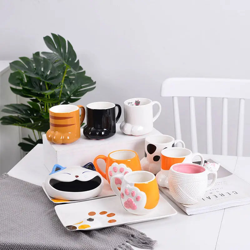 Cute Cat Paw Mug Coffee Mug Cartoon 3D Cat Claw Ceramic Drinkware with Lid Milk Breakfast Oatmeal Cup Birthday Christmas Gifts