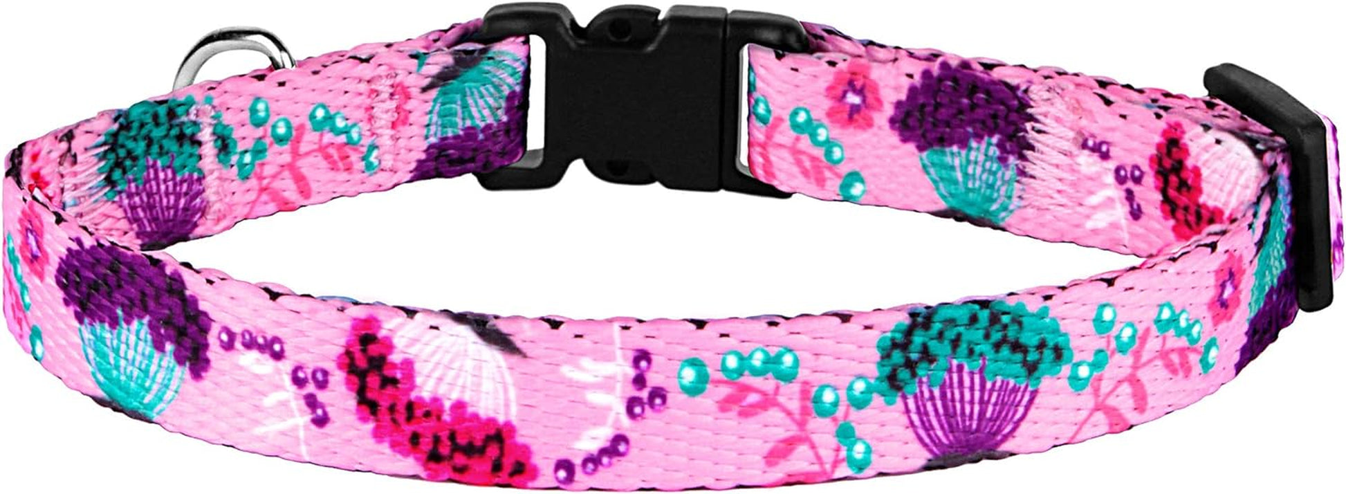 Cat Collar with Bell Floral Pattern 2 Pack Set Flower Adjustable Safety Breakaway Collars for Cats Kitten (Pink + Aquamarine)