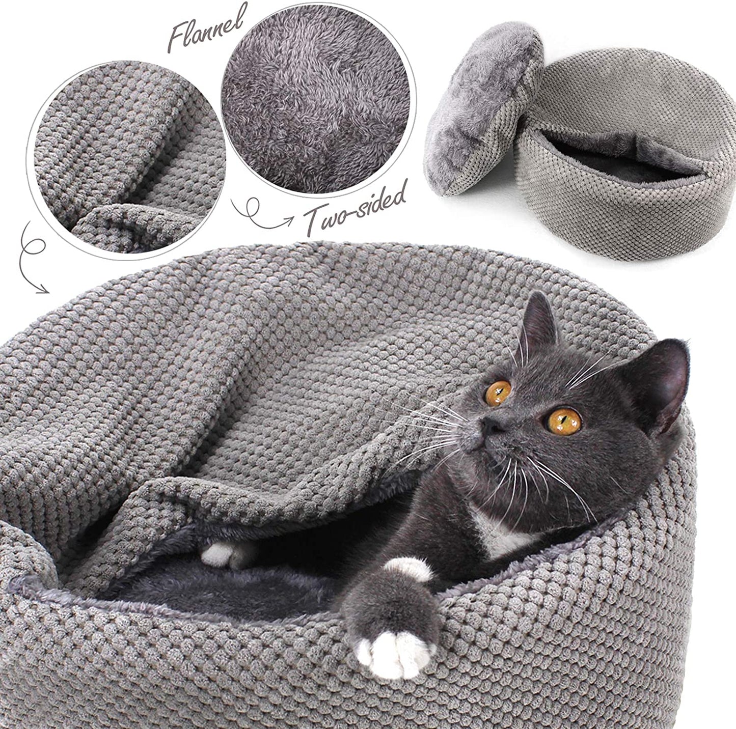 Washable Warming Cat Bed House,Round Soft Cat Beds for Indoor Cats,Calming Pet Sofa Kitten Bed,Small Cat Pet Covered Cat Cave Beds Puppy Bed for Small Dogs (Gray)