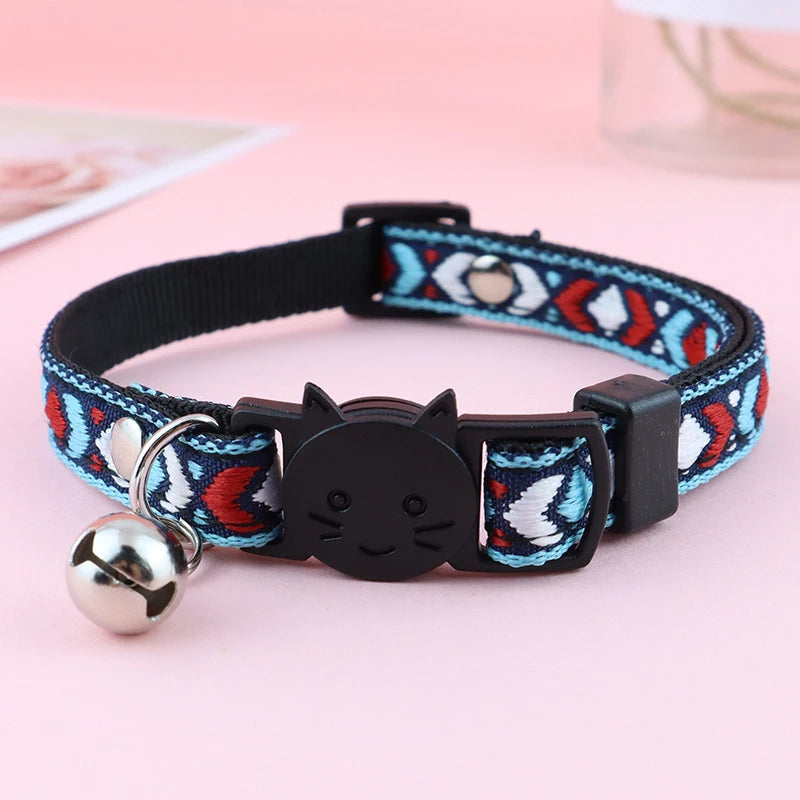 New Beautiful Printing Cat Collars Plaid Jacquard Collars Adjustable Anti-Lost Bell Collars Colorful Cute Pretty Pet Supplies