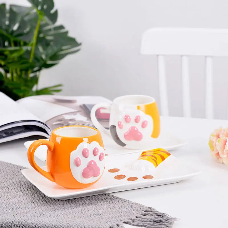 Cute Cat Paw Mug Coffee Mug Cartoon 3D Cat Claw Ceramic Drinkware with Lid Milk Breakfast Oatmeal Cup Birthday Christmas Gifts