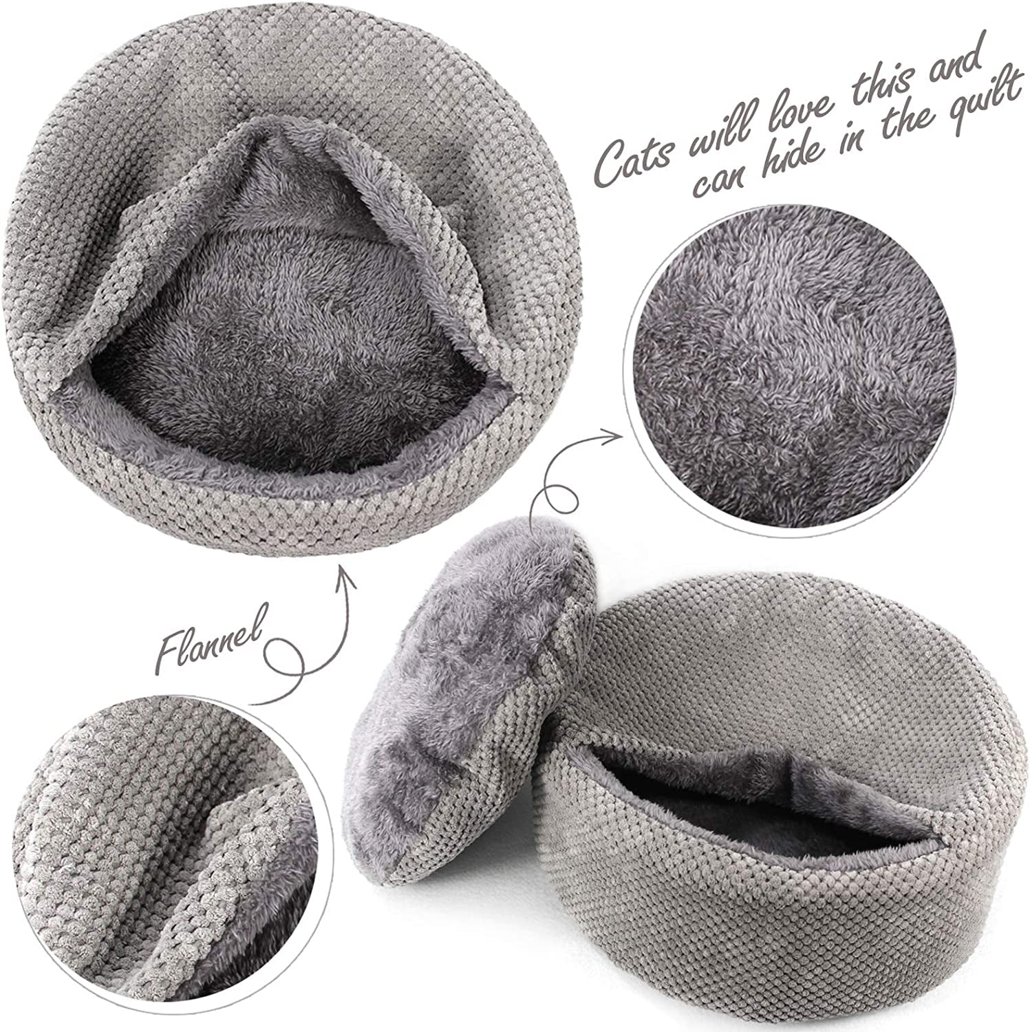 Washable Warming Cat Bed House,Round Soft Cat Beds for Indoor Cats,Calming Pet Sofa Kitten Bed,Small Cat Pet Covered Cat Cave Beds Puppy Bed for Small Dogs (Gray)