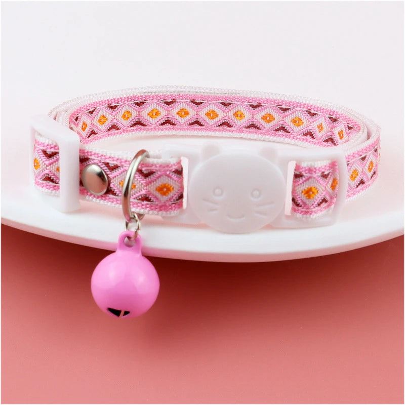 New Beautiful Printing Cat Collars Plaid Jacquard Collars Adjustable Anti-Lost Bell Collars Colorful Cute Pretty Pet Supplies