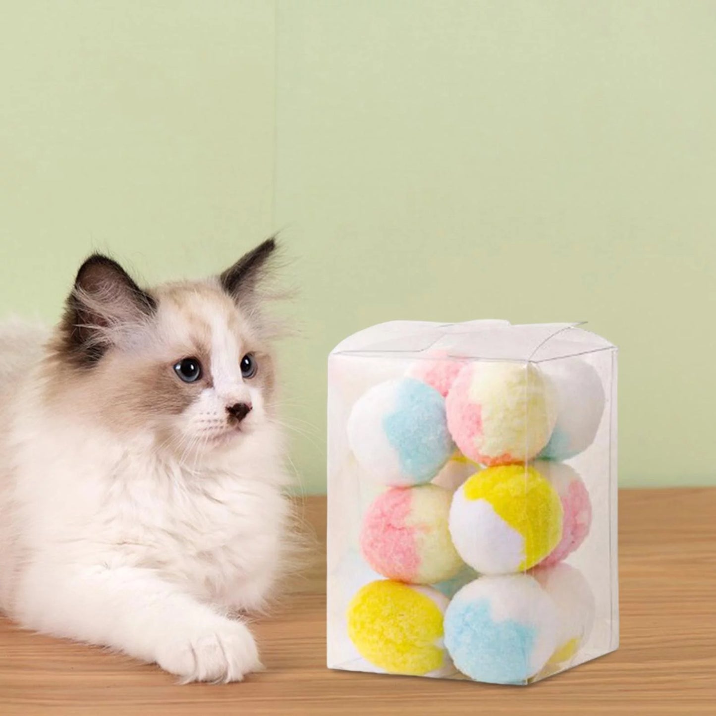 12Pcs Colorful Interactive Cat Toys Pompom Balls KICKER Toys Rolling Ball Cat Soft Toy Balls for Play Kitty Small Medium Pets Exercise Puppy