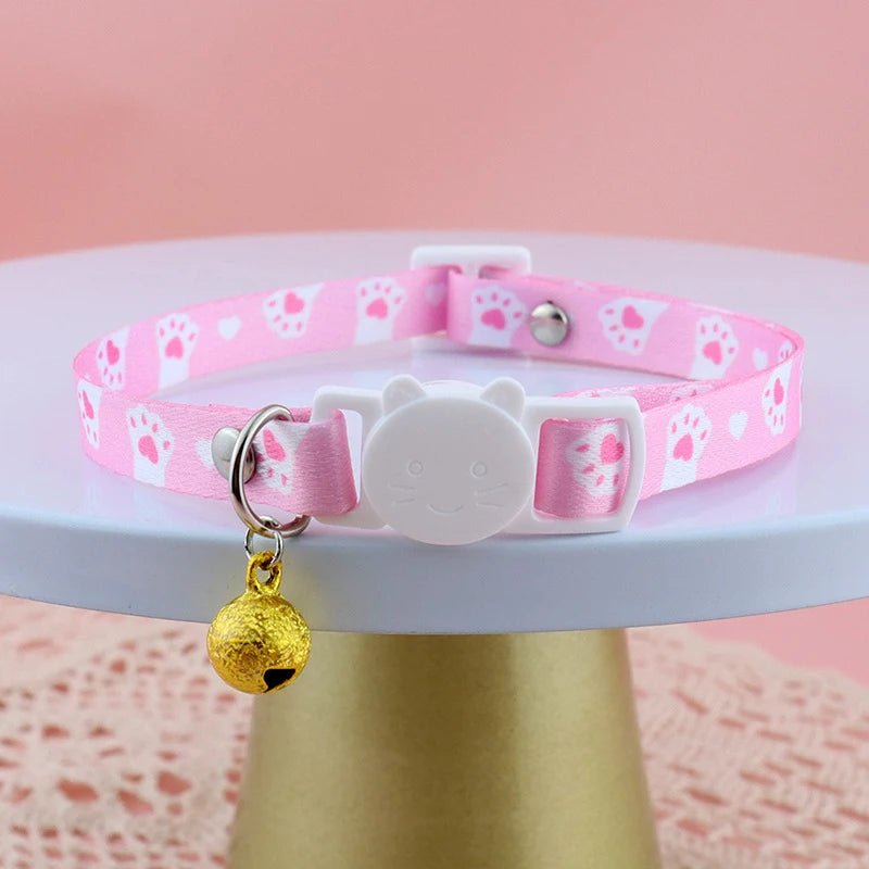 New Beautiful Printing Cat Collars Plaid Jacquard Collars Adjustable Anti-Lost Bell Collars Colorful Cute Pretty Pet Supplies