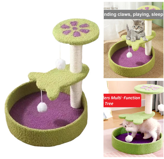 18.5 Inch Cat Tree for Indoor Small & Medium Cats Kitten Less than 16.5 Pounds, with 1 Sisal Covered Scratching Post 2 Small Top Perch 2 Hanging Toy Ball, Green+Purple