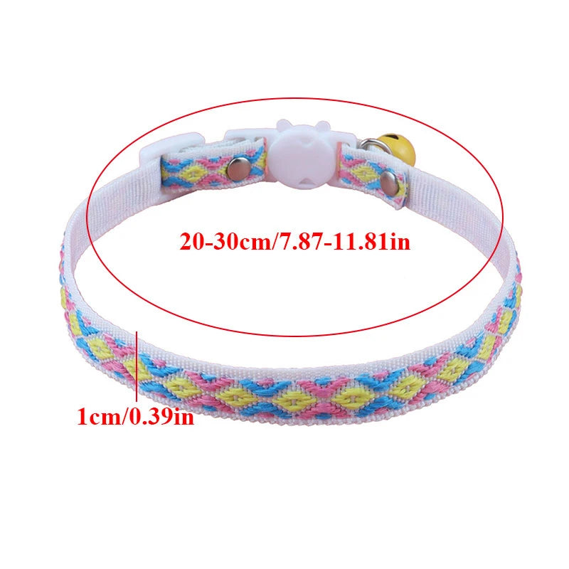 New Beautiful Printing Cat Collars Plaid Jacquard Collars Adjustable Anti-Lost Bell Collars Colorful Cute Pretty Pet Supplies