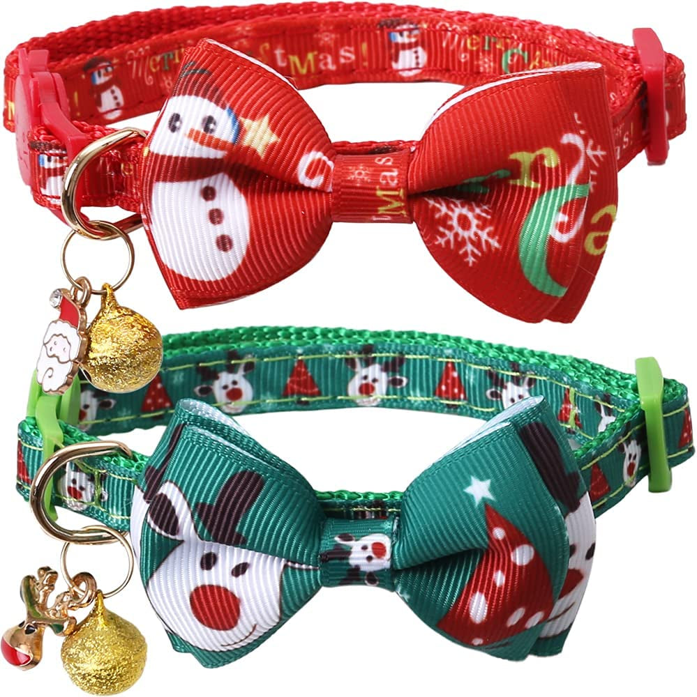 Christmas Cat Collar Breakaway with Bow Tie and Bell for Kitty Adjustable Safety