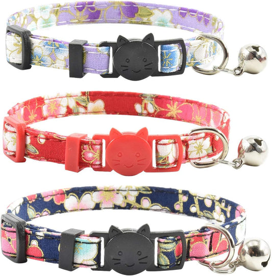 Breakaway Cat Collars with Bell, Set of 3, Durable & Safe Cute Kitten Collars Safety Adjustable Kitty Collar for Cat Puppy 7.5-11In (Purple,Red,Blue1)