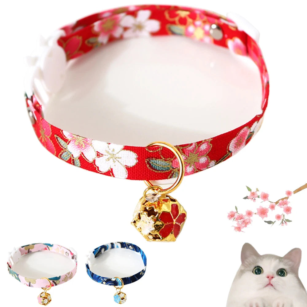 Cat Collar with Hollow Bell Cute Japanese Style Small Cats Necklace Adjustable Safety Puppy Kitten Collars Pet Rabbit Bow Tie