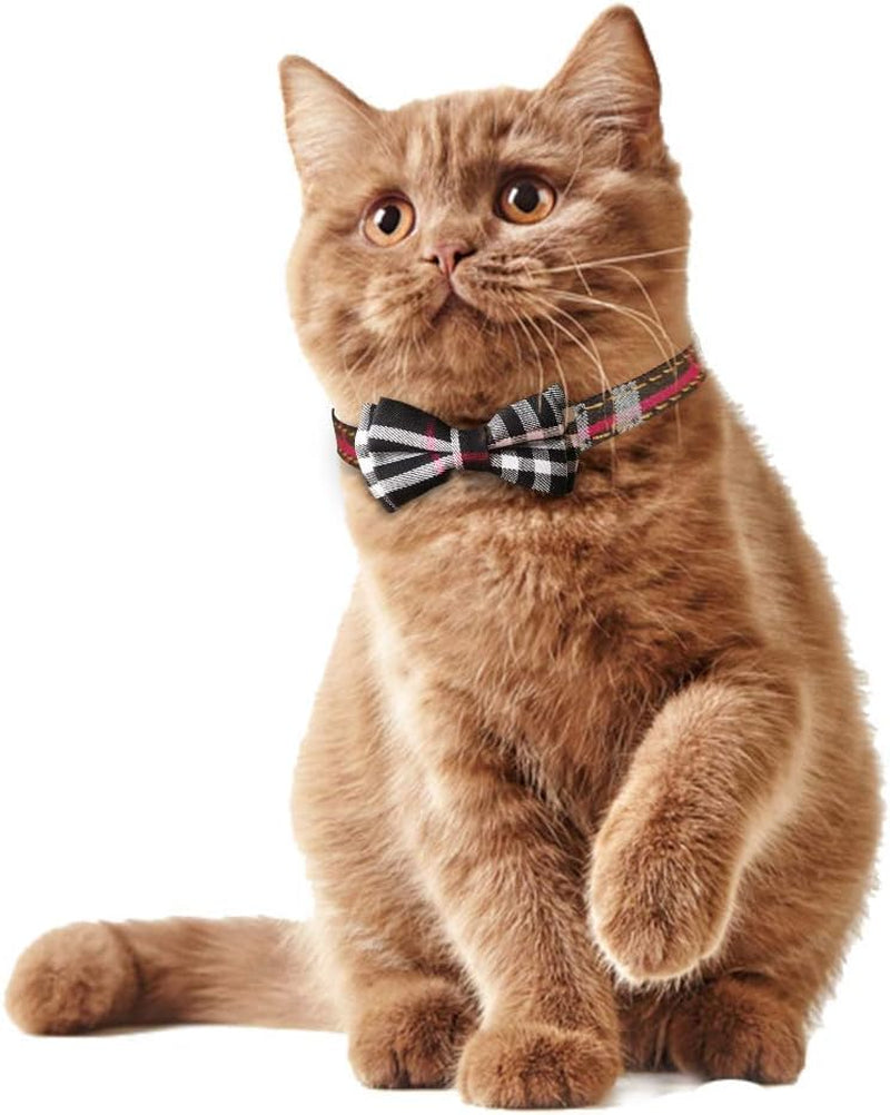 2 Pack/Set Cat Collar Breakaway with Cute Bow Tie and Bell for Kitty and Some Puppies, Adjustable from 7.8-10.5 Inch