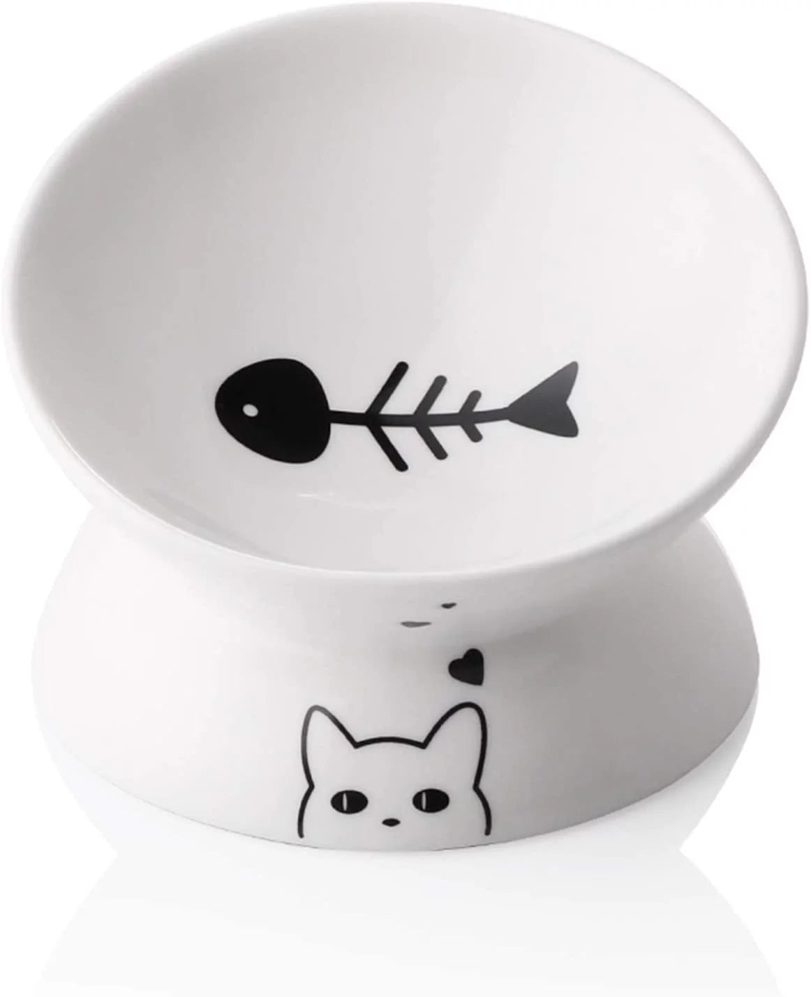 Ceramic Raised Cat Food Bowl, Tilted Ceramic Pet Bowls,5 Oz,White