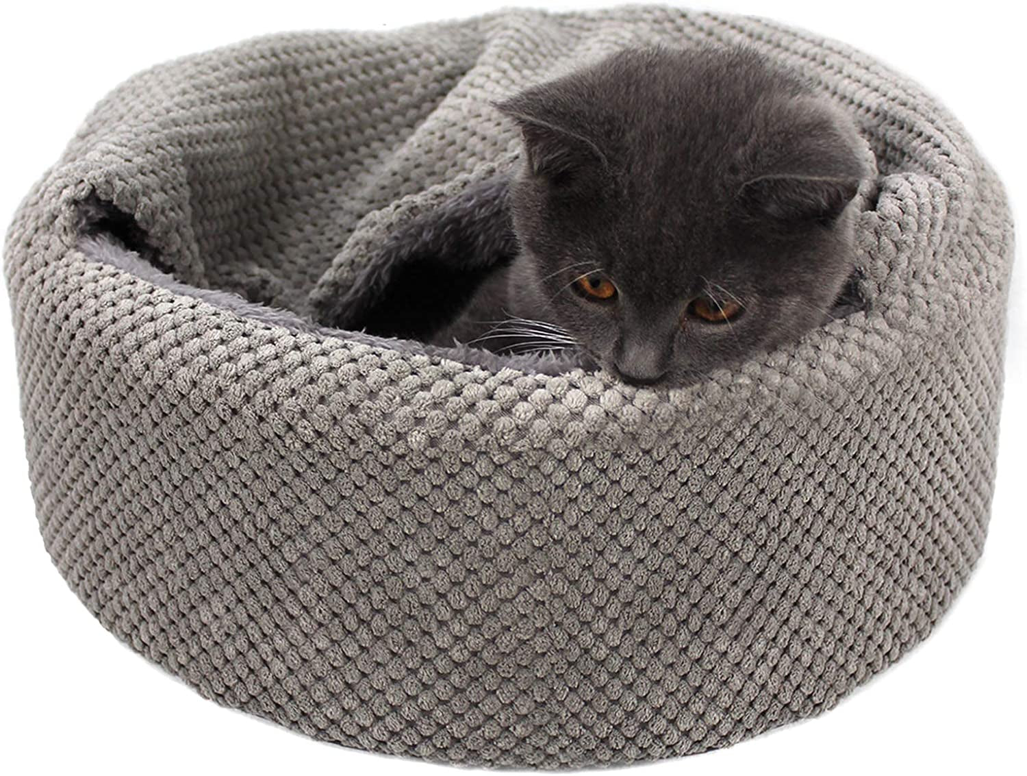 Washable Warming Cat Bed House,Round Soft Cat Beds for Indoor Cats,Calming Pet Sofa Kitten Bed,Small Cat Pet Covered Cat Cave Beds Puppy Bed for Small Dogs (Gray)