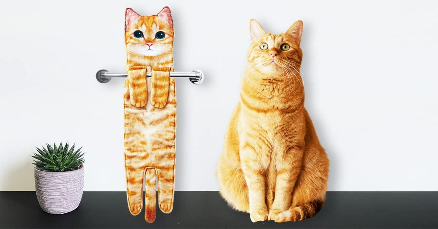 Cat Funny Hand Towels for Bathroom Kitchen - Cute Decorative Cat Decor Hanging Washcloths Face Towels Super Absorbent Soft - Mothers Day Easter House Warming Birthday Gifts for Women Cat Lovers-Orange