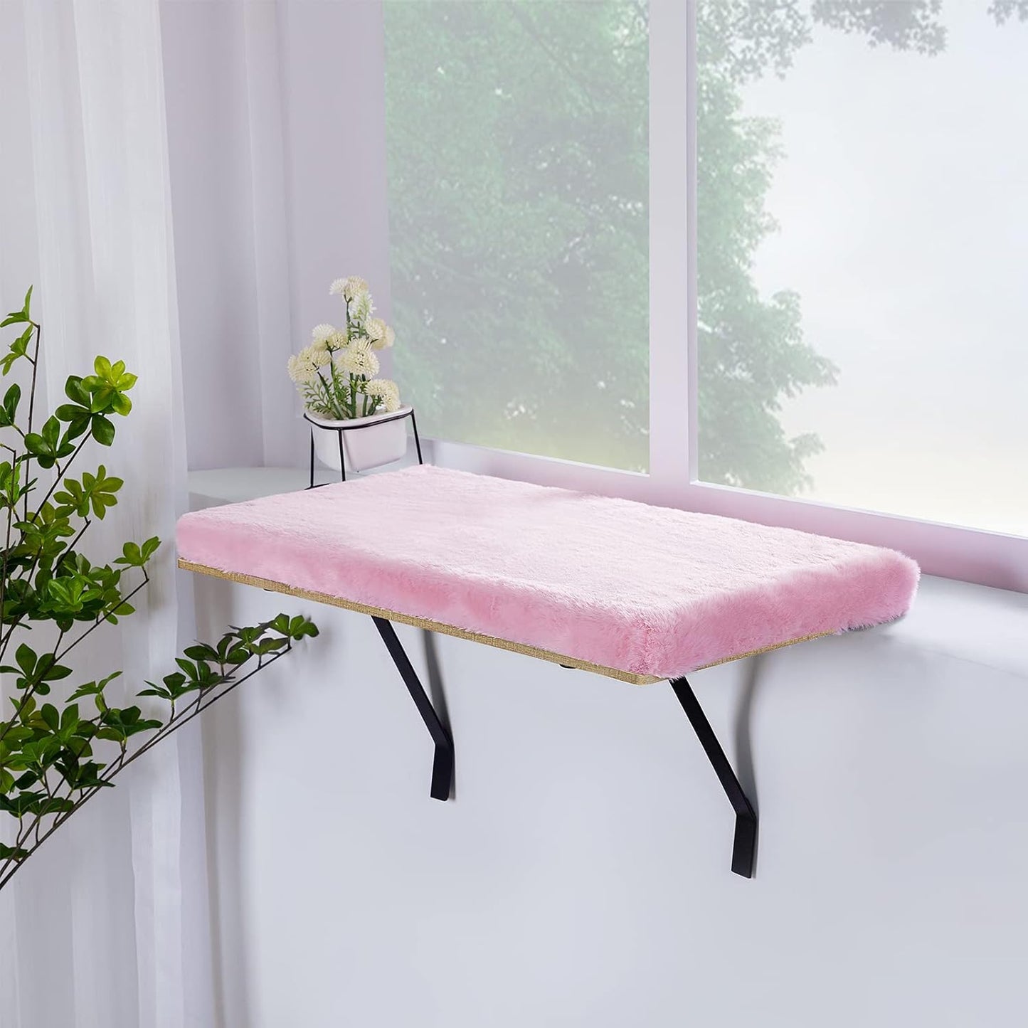 Sweetgo Cat Window Perch-Mounted Shelf Bed for Cat-Funny Sleep DIY Kitty Sill Window Perch- Washable Foam Cat Seat (Pink)